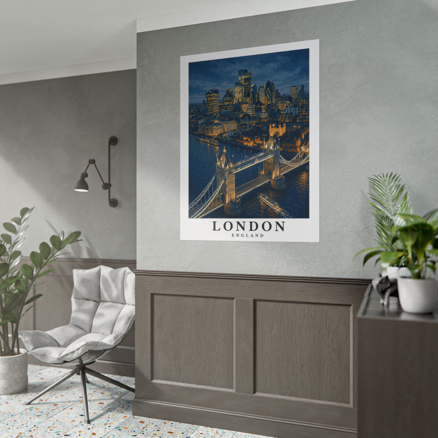 London Cityscape Poster — Tower Bridge Night Skyline Rolled Art Print