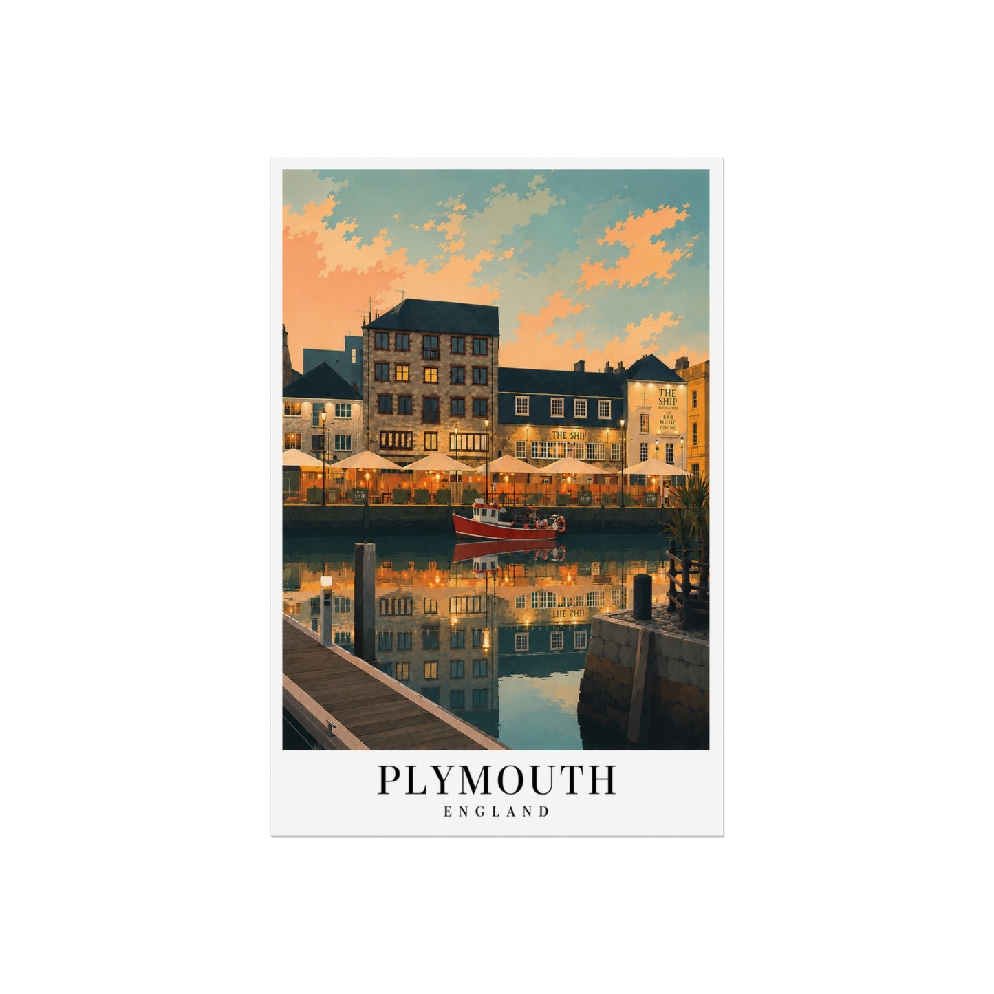 Plymouth England Vintage Travel Poster — Fine Art Poster - Plymouth Travel Poster