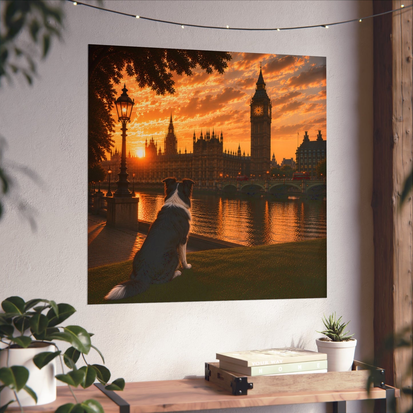 Border Collie Dog In London - Border Collie Dog  Print - London Travel print - Sunset in London Fine Art Poster - Border Collie Dog  by Big Ben