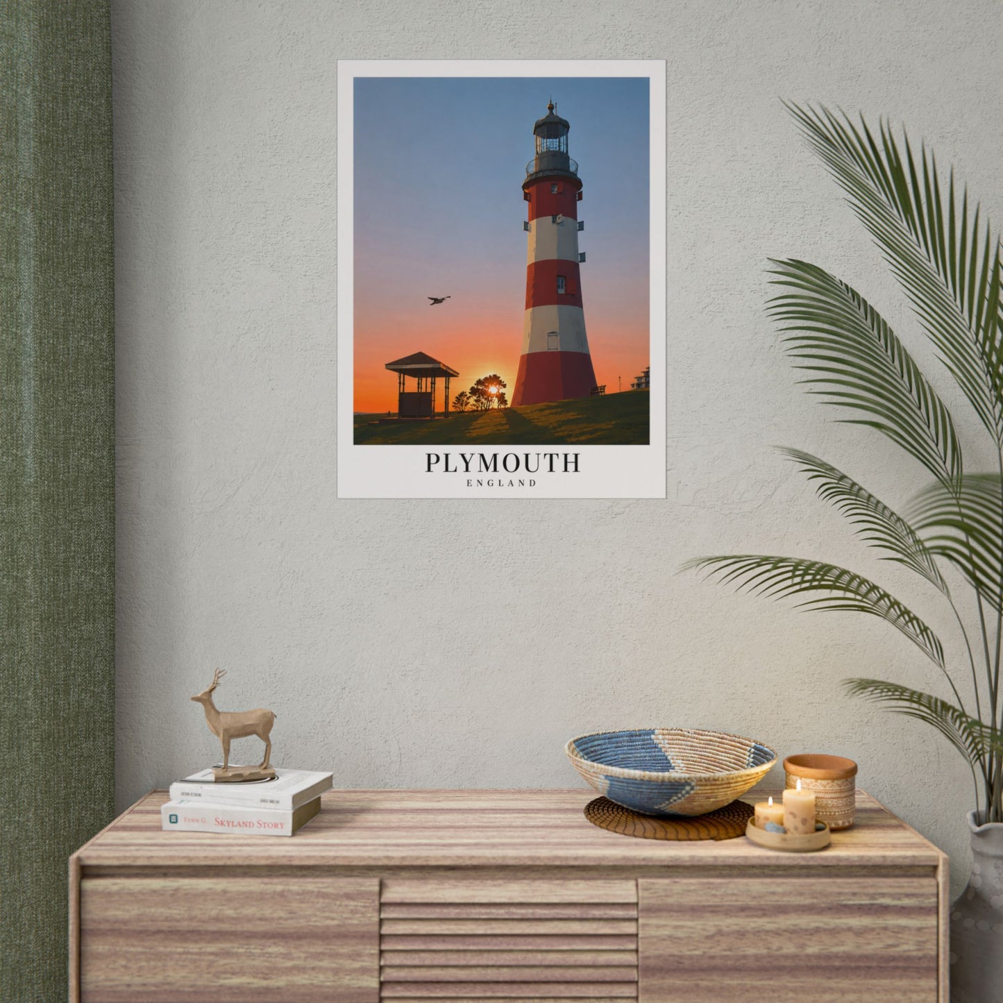 Plymouth Hoe Smeatons Tower Rolled Poster — Coastal Travel Wall Art