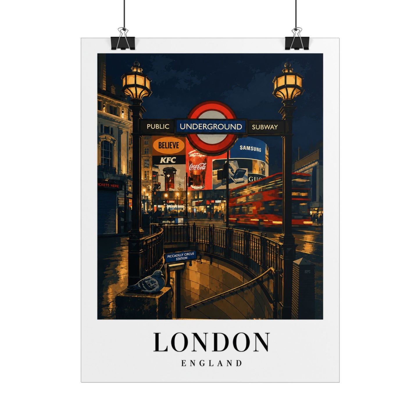 London Underground Night Photo Poster — Rolled Travel Wall Art