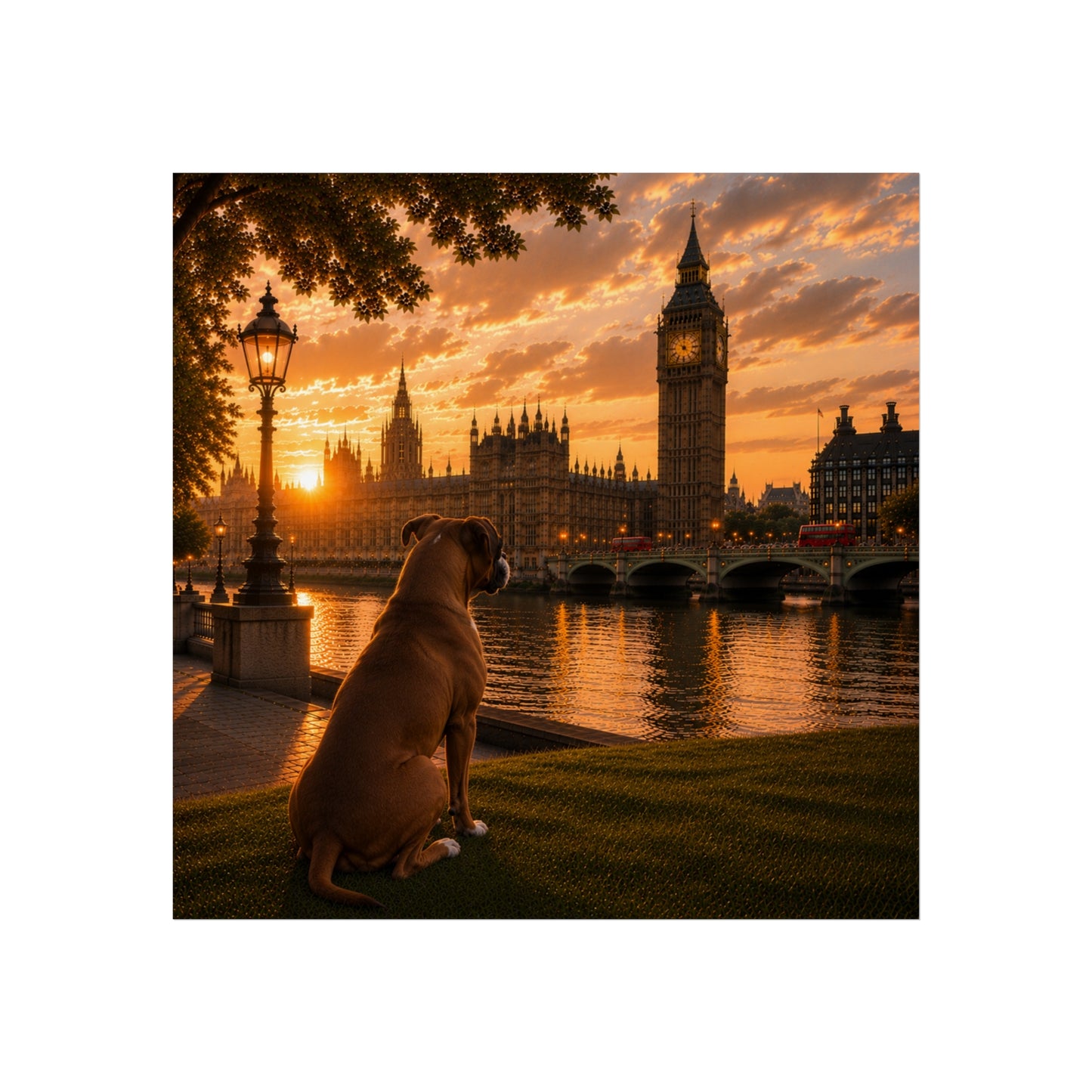 Boxer Dog In London - Boxer Dog Print - London Travel print - Sunset in London Fine Art Poster - Boxer Dog by Big Ben