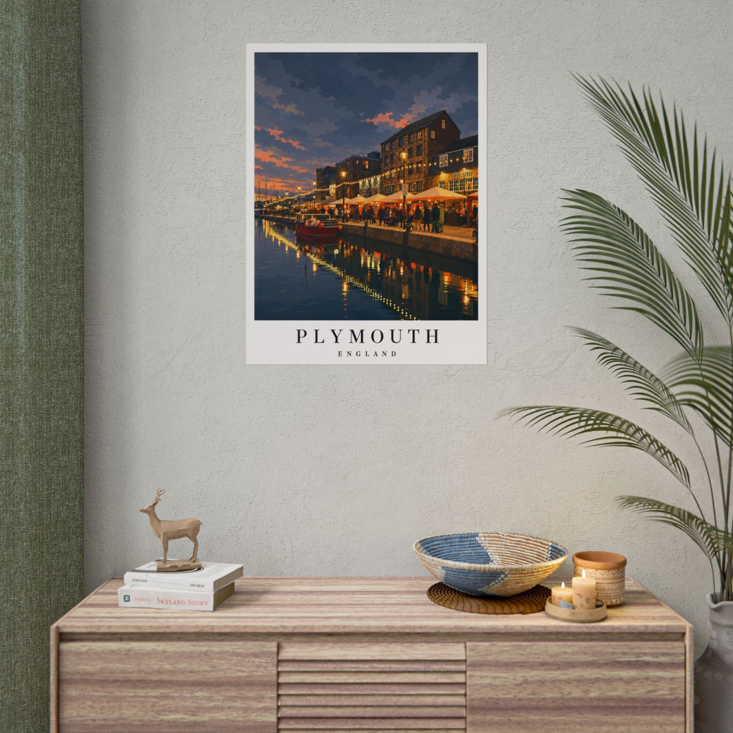 Plymouth Barbican England Harbour Poster — Rolled Travel Wall Art, Coastal Evening Waterfront Print