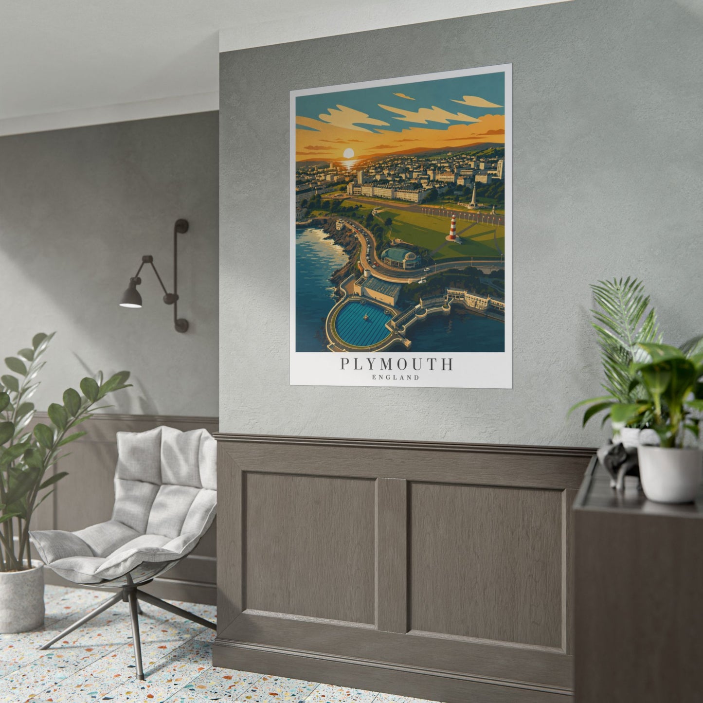 Plymouth Hoe England Vintage Travel Poster - Rolled Wall Art