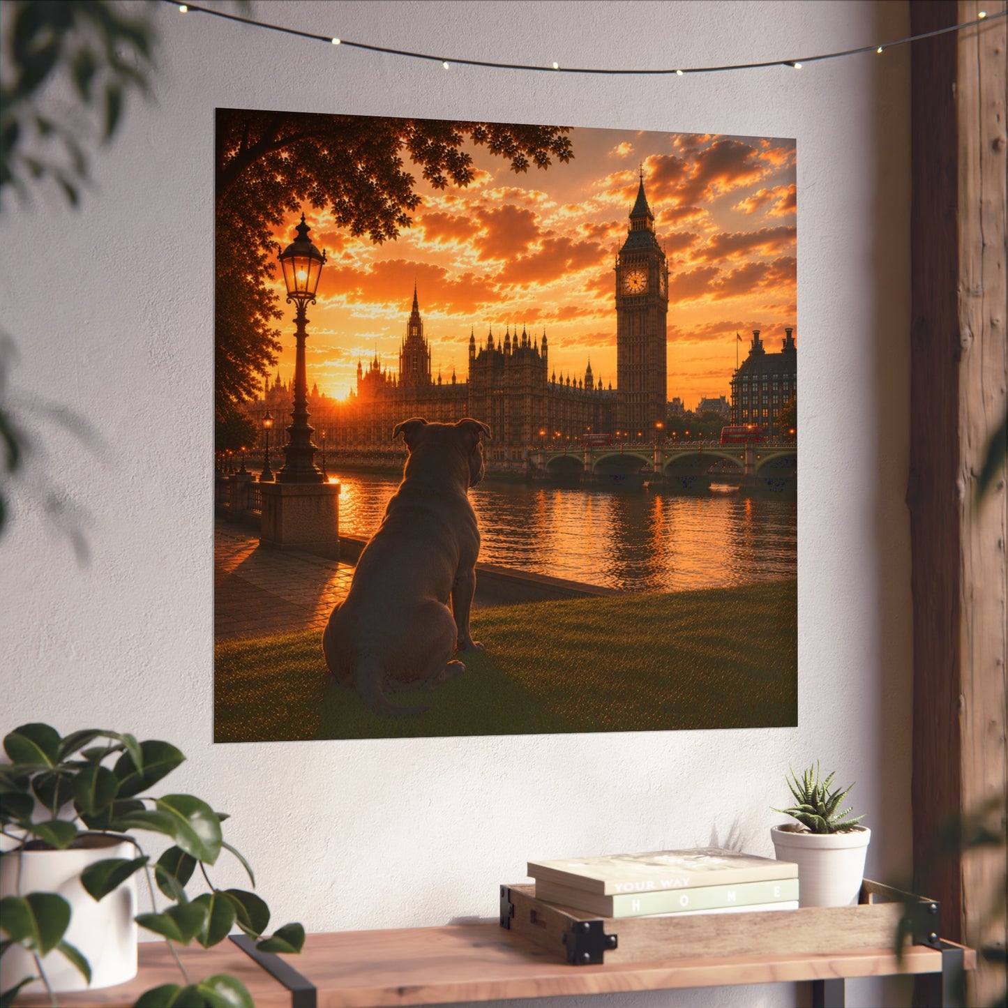 Staffordshire Terrier In London - Staffordshire Terrier Print - London Travel print - Sunset in London Fine Art Poster - Staffordshire Terrier by Big Ben
