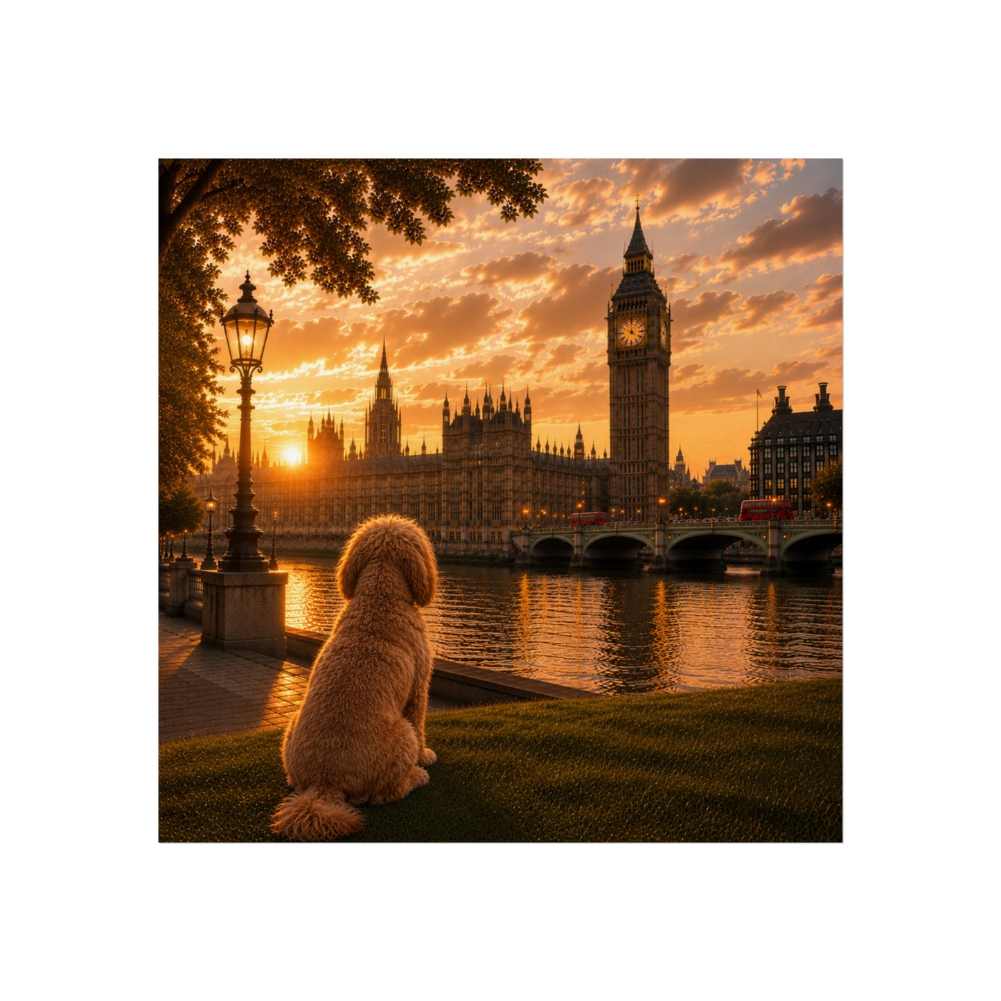 Cockapoo In London - Cockapoo Print - London Travel print - Sunset in London Fine Art Poster - Cockapoo by Big Ben