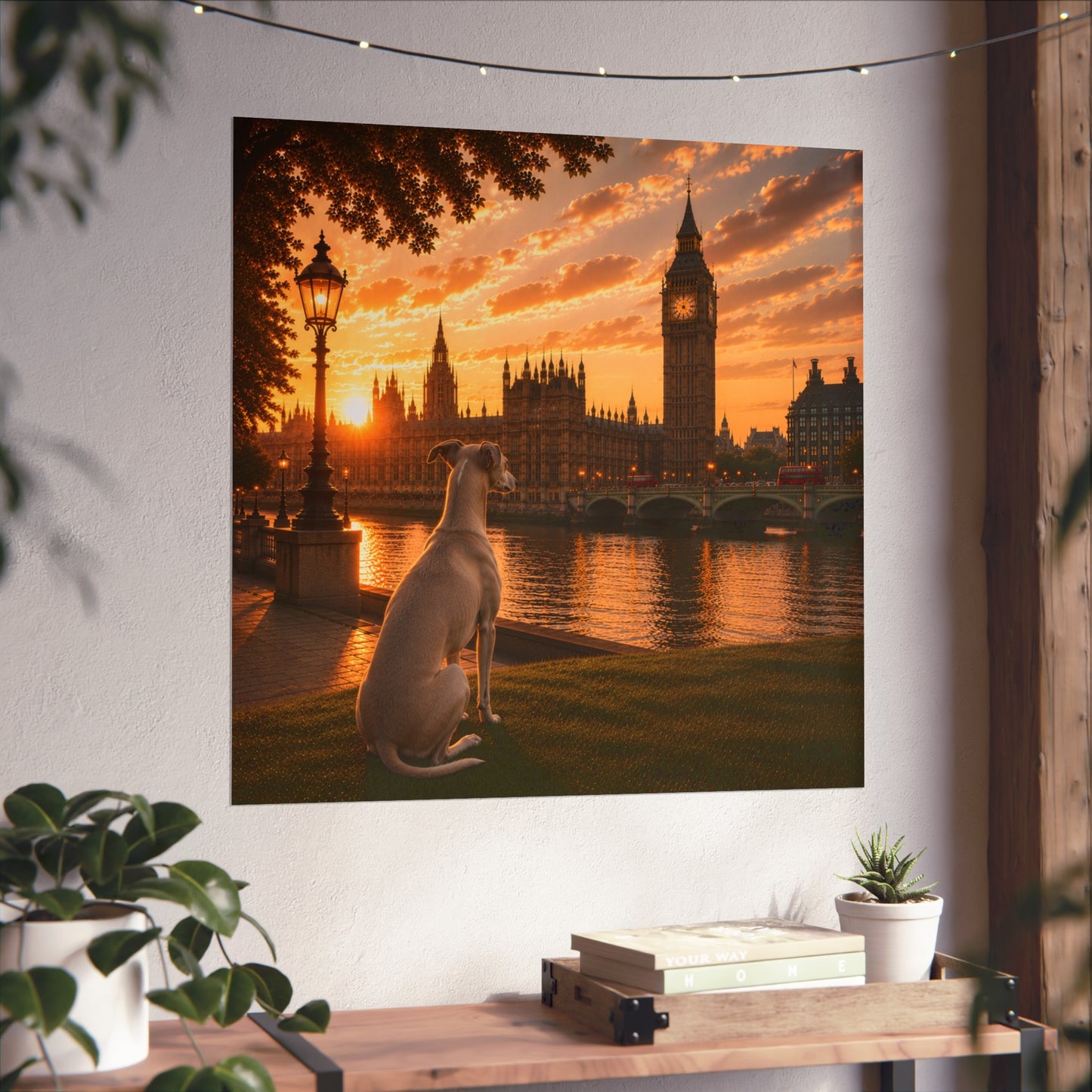 Whippet In London - Whippet Print - London Travel print - Sunset in London Fine Art Poster - Whippet by Big Ben