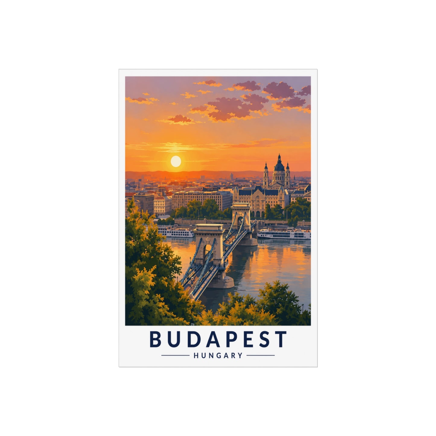 Budapest Sunset Fine Art Poster - Vintage Travel Cityscape Print - Budapest Travel Poster