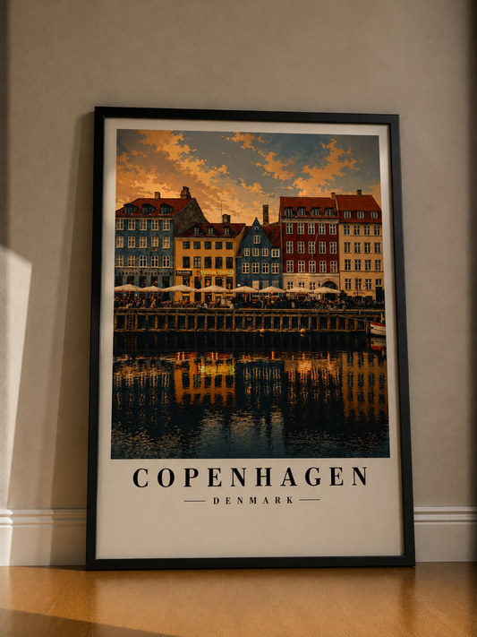 Copenhagen Fine Art Poster — Nyhavn Canal Sunset Print - Copenhagen Travel Poster