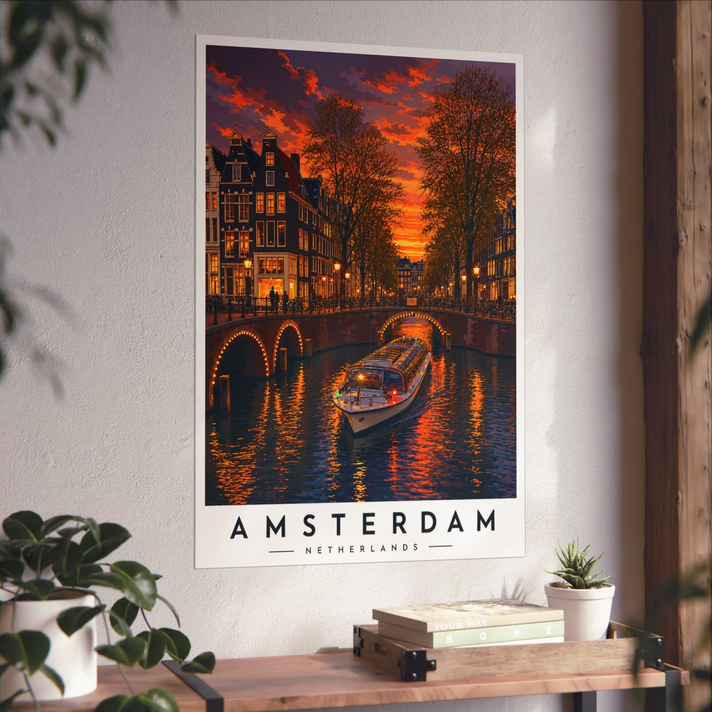 Amsterdam Canal Sunset Fine Art Poster - Amsterdam Travel Poster