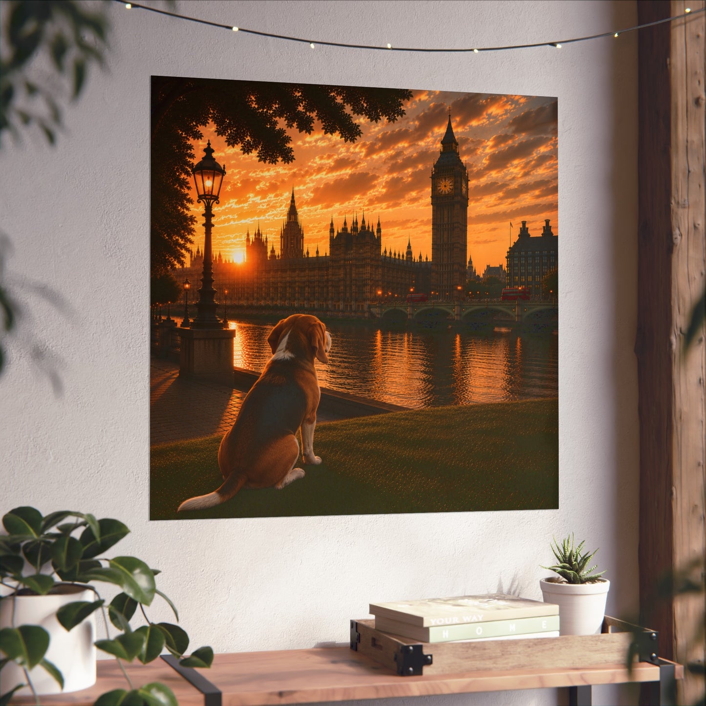 Beagle Dog In London - Beagle Dog  Print - London Travel print - Sunset in London Fine Art Poster - Beagle Dog  by Big Ben