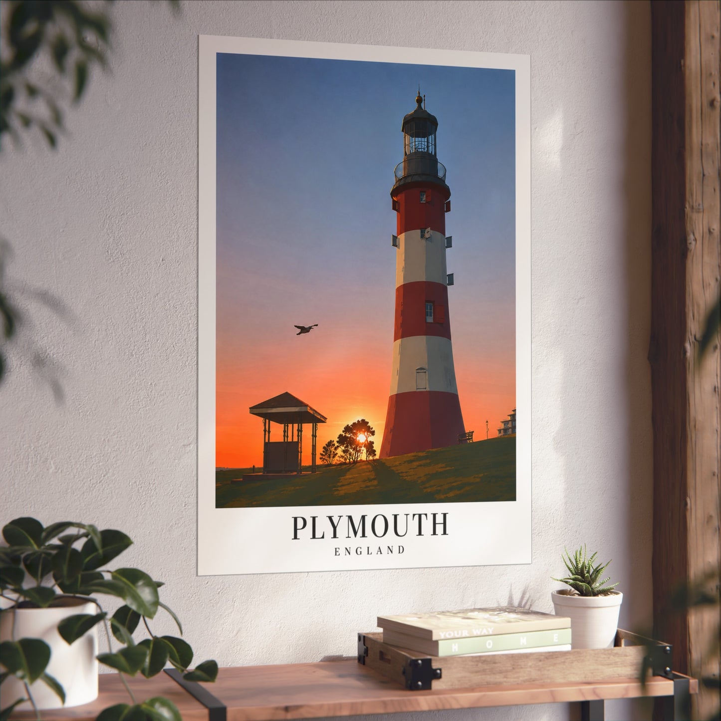 Plymouth Lighthouse Fine Art Poster — Coastal Travel Print - Plymouth Travel Poster
