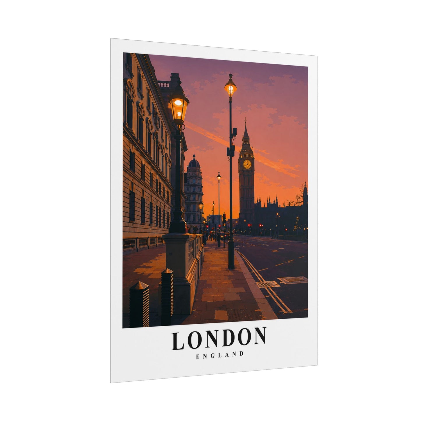 London Sunset Poster - Vintage Travel Wall Art (Rolled Poster)
