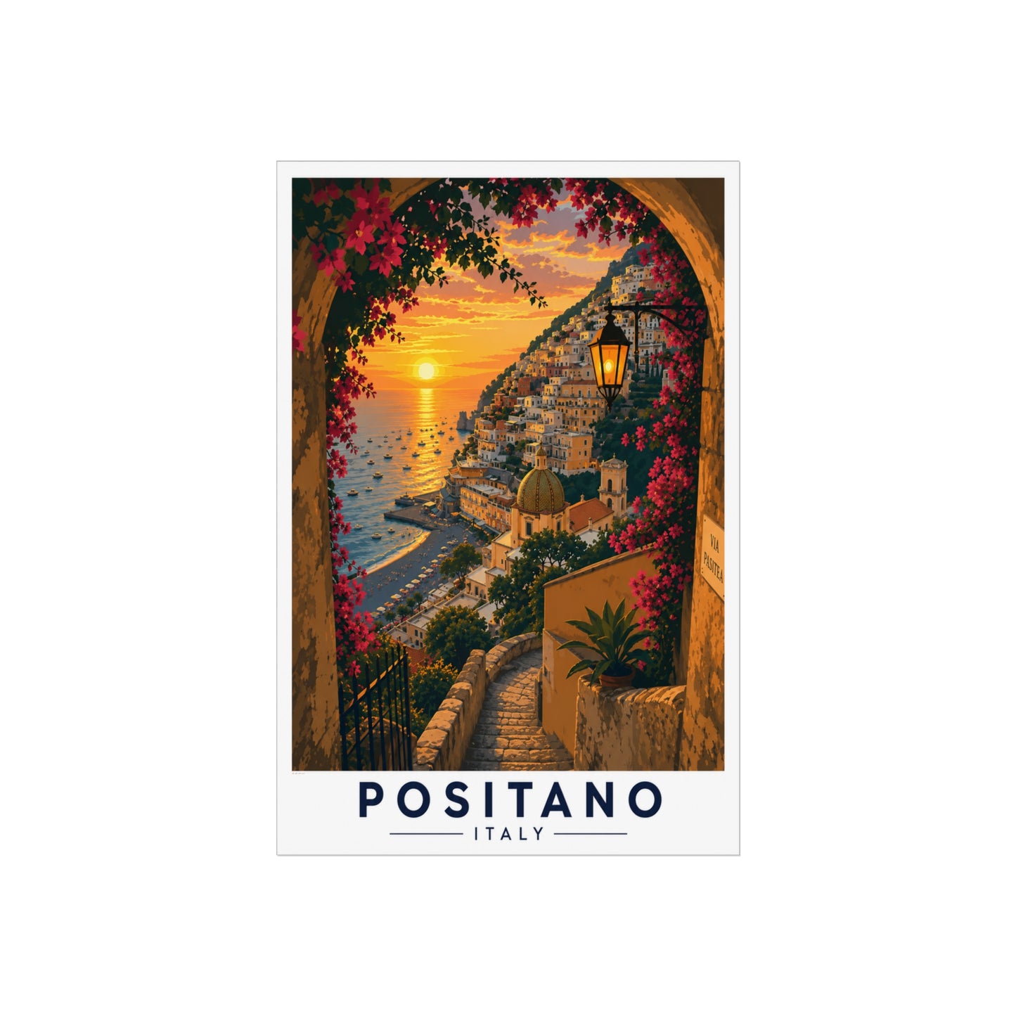 Positano Sunset Fine Art Poster — Italian Coastal Travel Wall Art - Positano Travel Poster