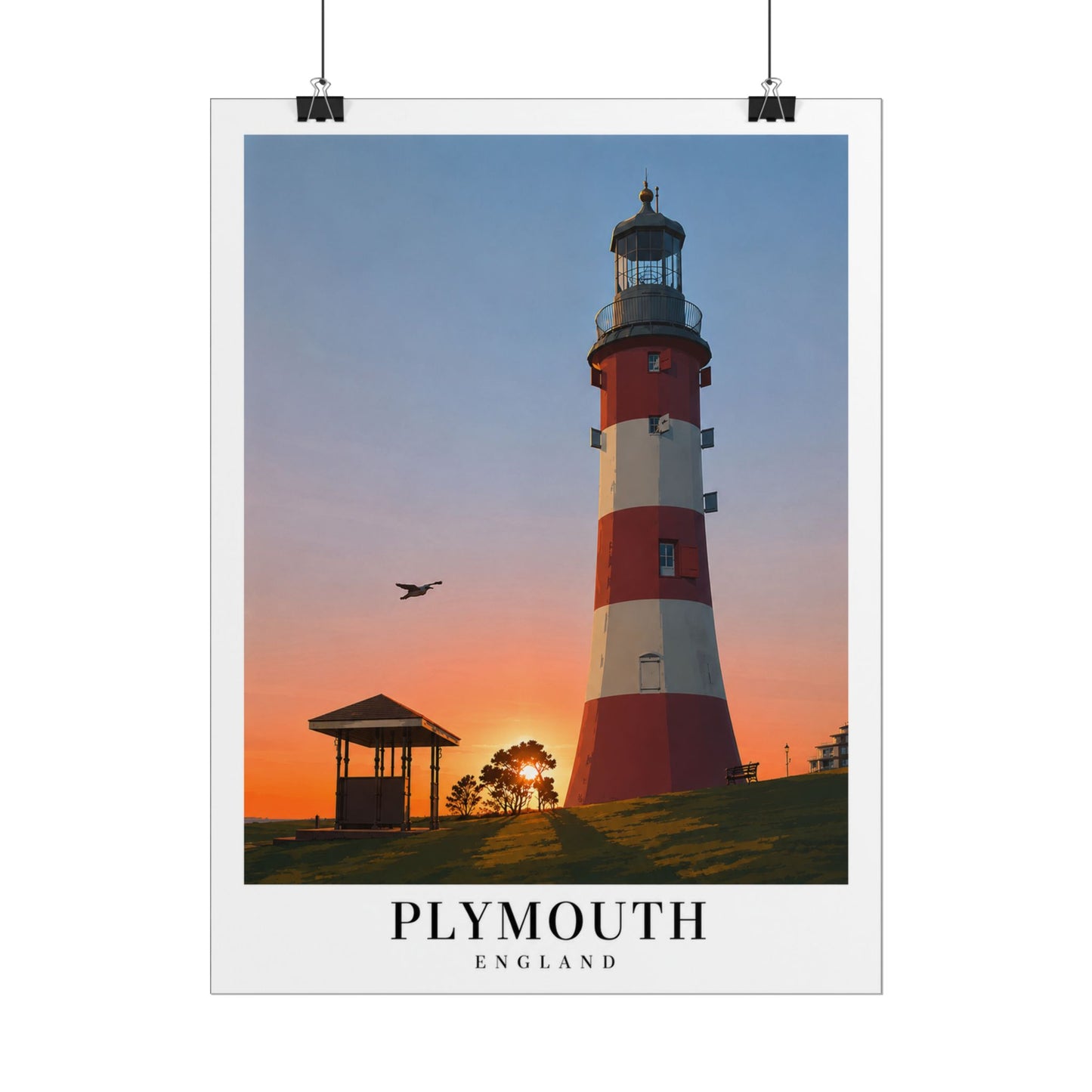 Plymouth Hoe Smeatons Tower Rolled Poster — Coastal Travel Wall Art