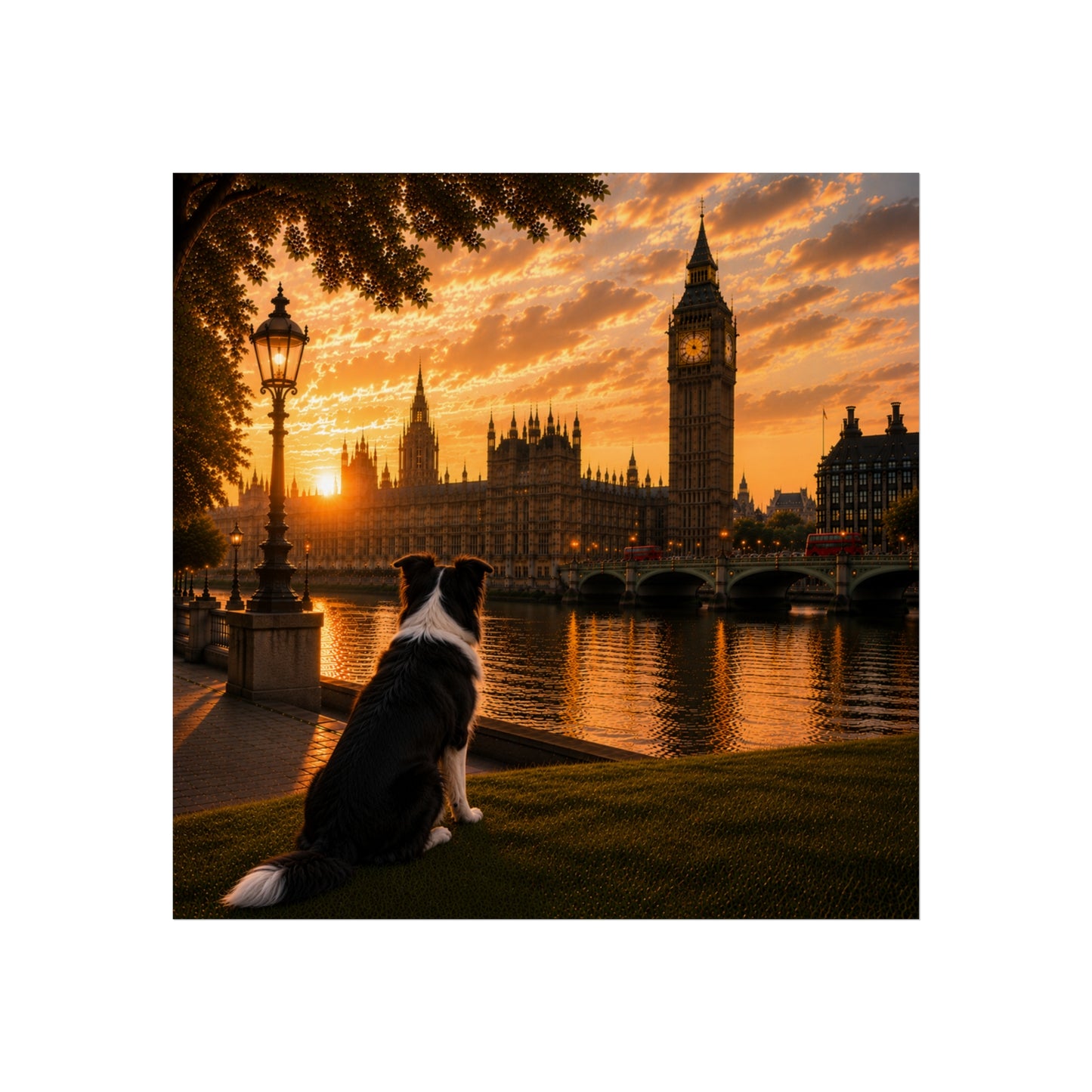 Border Collie Dog In London - Border Collie Dog  Print - London Travel print - Sunset in London Fine Art Poster - Border Collie Dog  by Big Ben