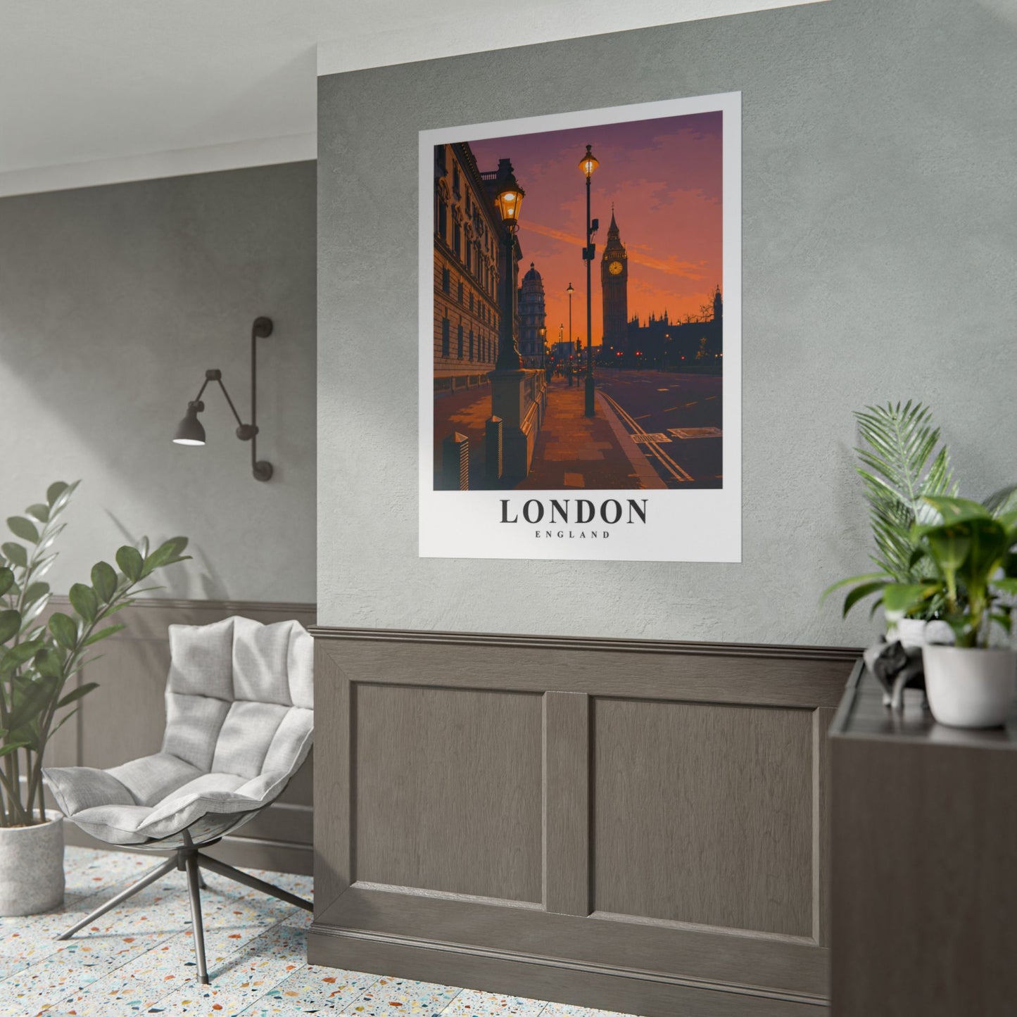 London Sunset Poster - Vintage Travel Wall Art (Rolled Poster)