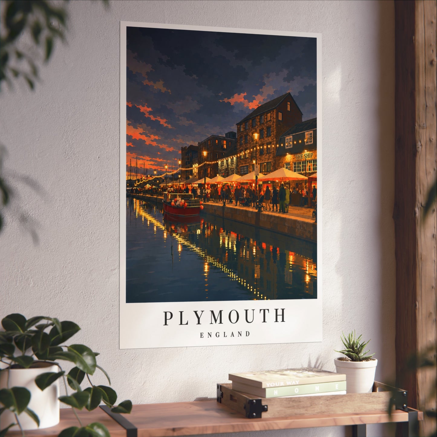 Plymouth England Fine Art Poster — Coastal Harbor Sunset Travel Print - Plymouth Travel Poster