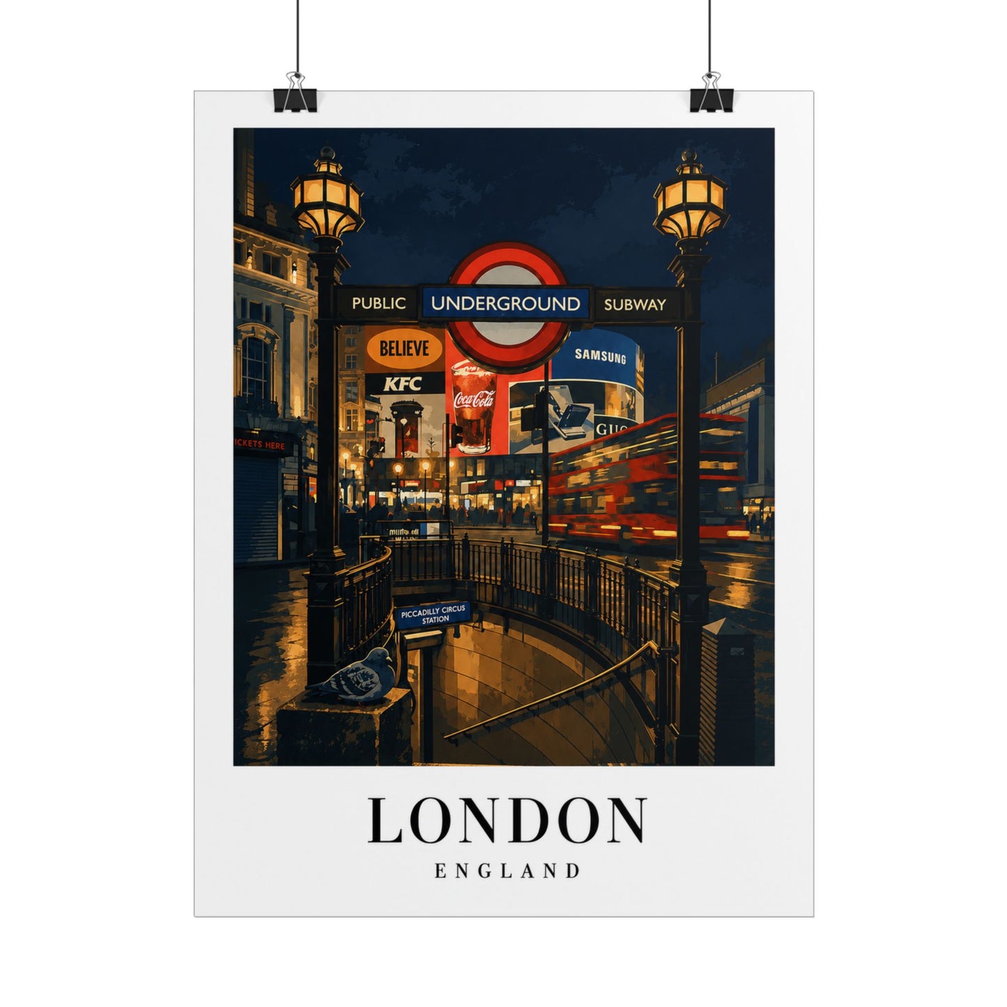 London Underground Night Photo Poster — Rolled Travel Wall Art
