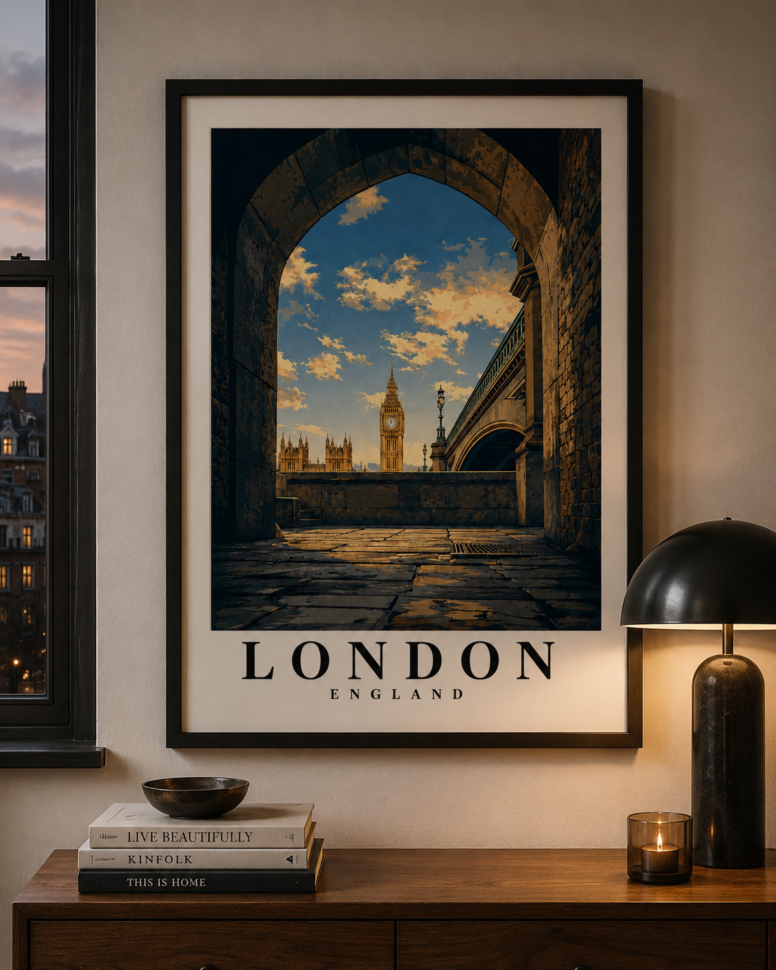 London Travel Poster — Big Ben Archway Rolled Print
