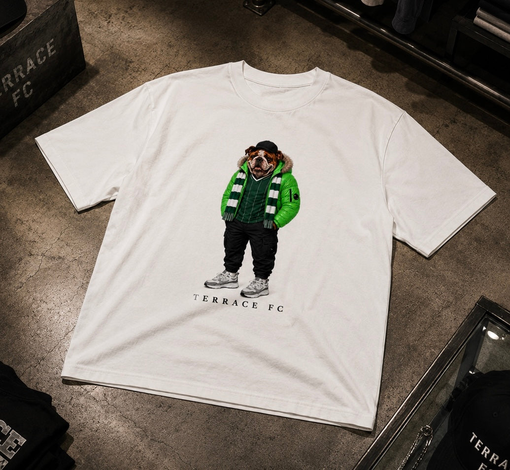 Terrace FC Bulldog T-Shirt - Football T-shirt - Green & White Scarf