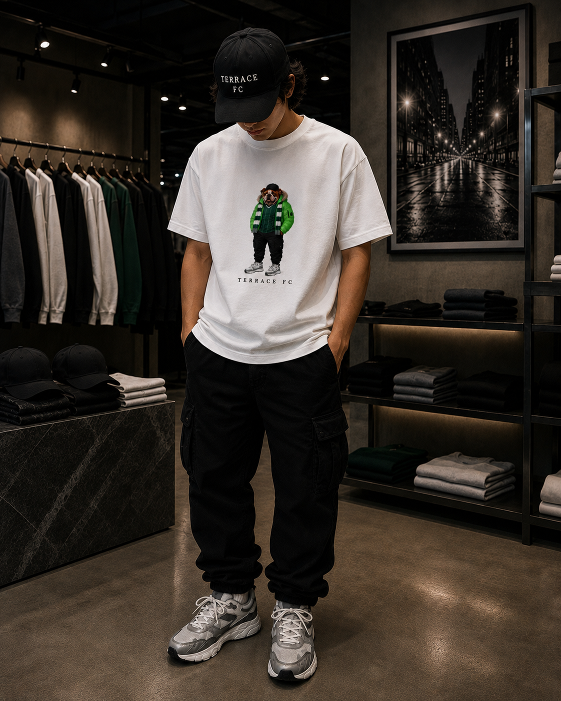 Terrace FC Bulldog T-Shirt - Football T-shirt - Green & White Scarf