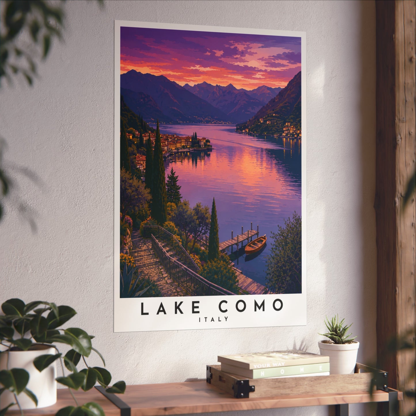 Lake Como Italy Travel Poster - Vintage Sunset Fine Art Print - Lake Como Travel Poster