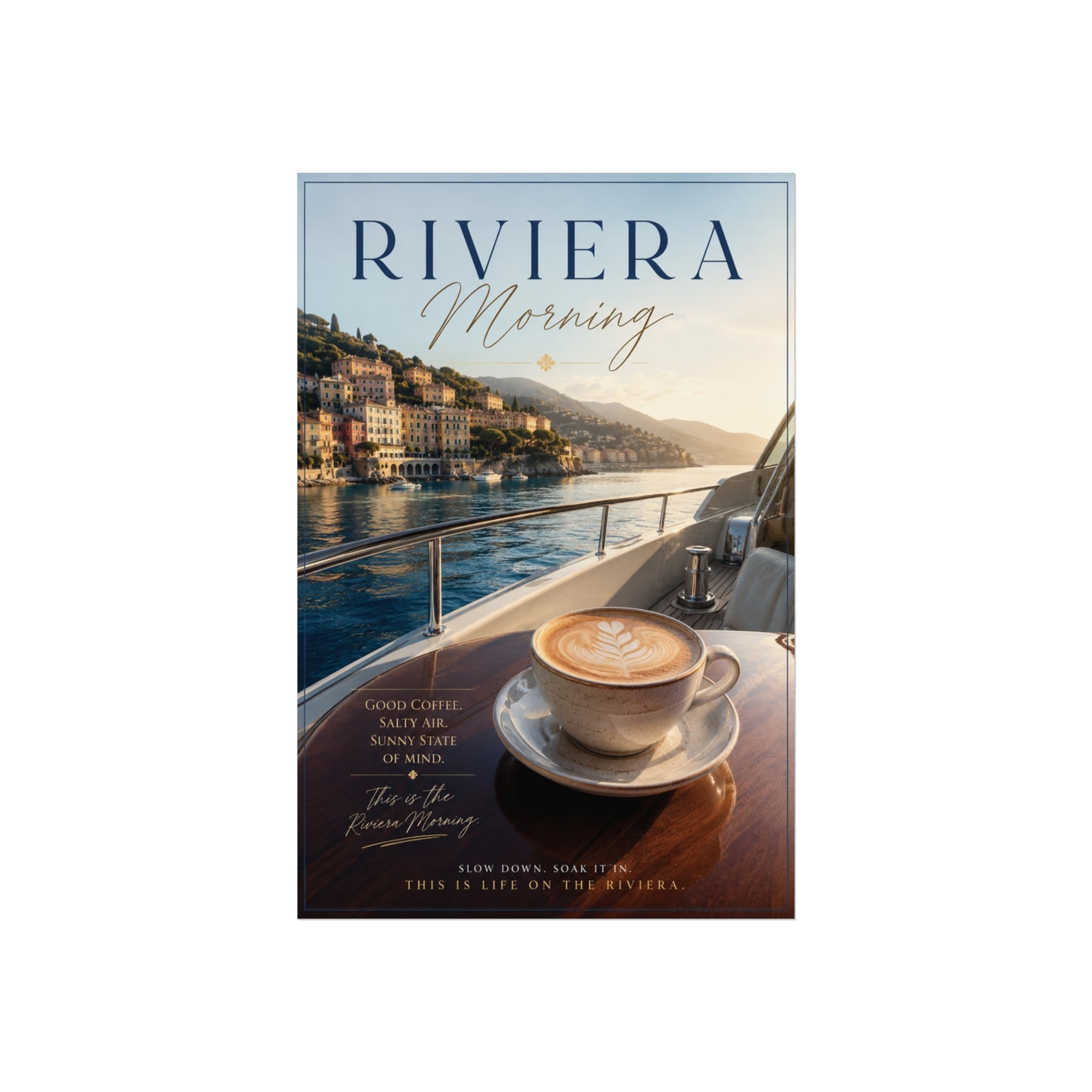 Riviera Morning Fine Art Poster – Coastal Coffee Seaside Print