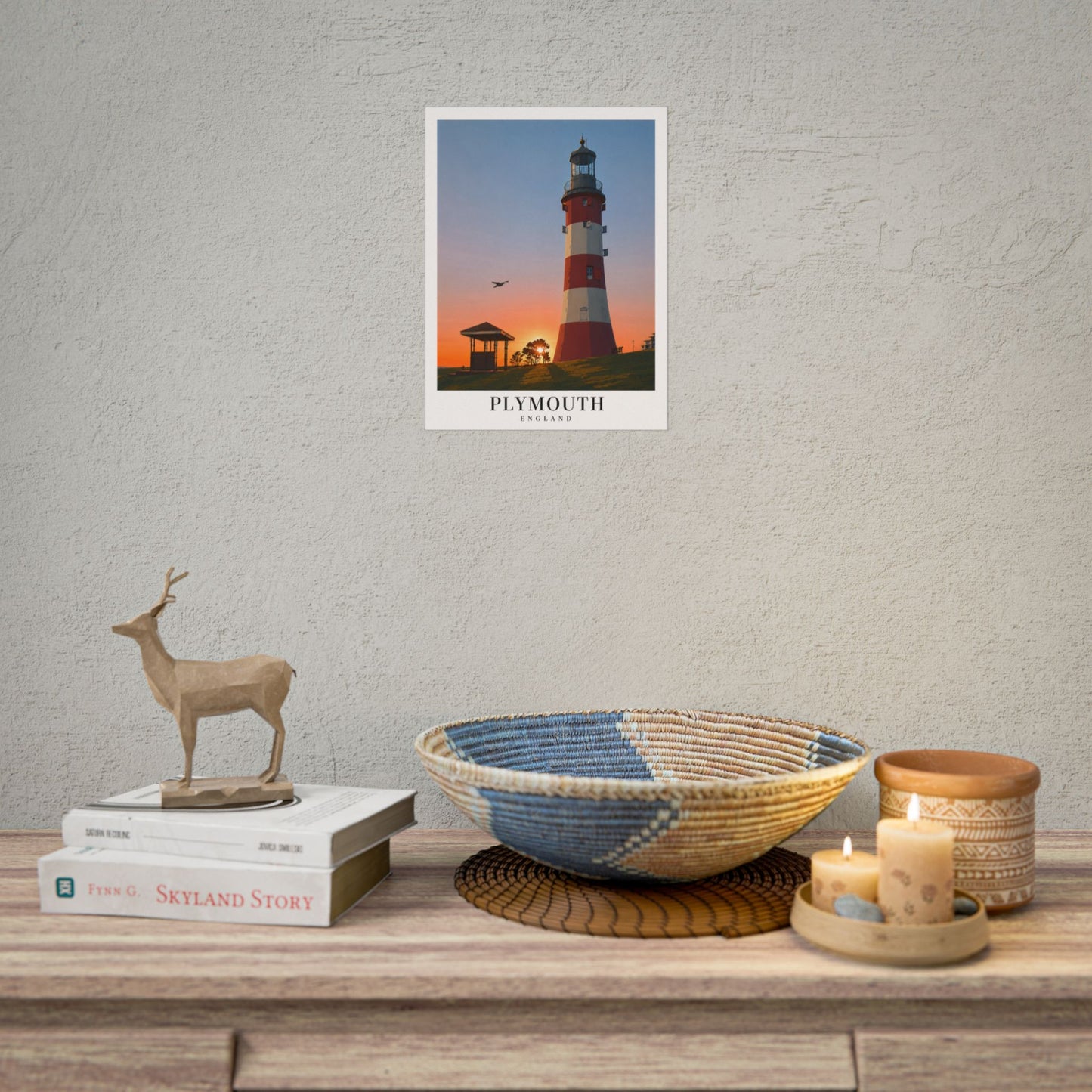 Plymouth Hoe Smeatons Tower Rolled Poster — Coastal Travel Wall Art