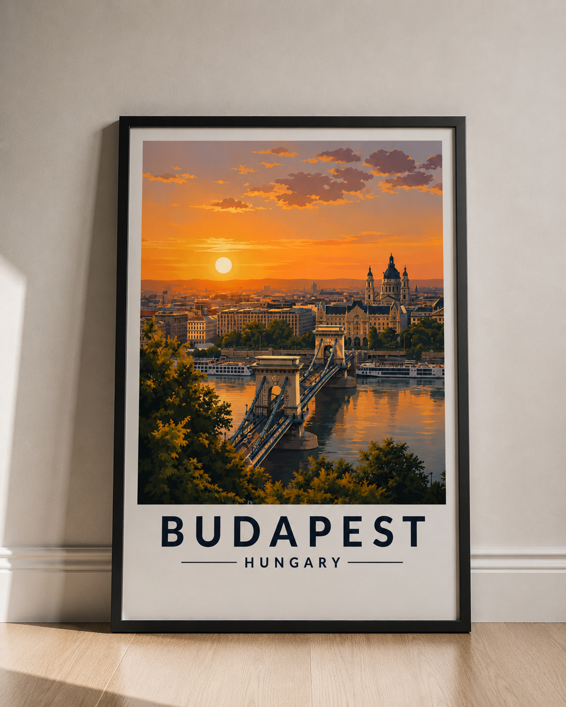 Budapest Sunset Fine Art Poster - Vintage Travel Cityscape Print - Budapest Travel Poster