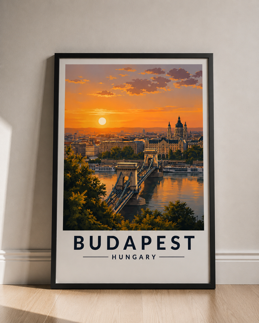 Budapest Sunset Fine Art Poster - Vintage Travel Cityscape Print - Budapest Travel Poster