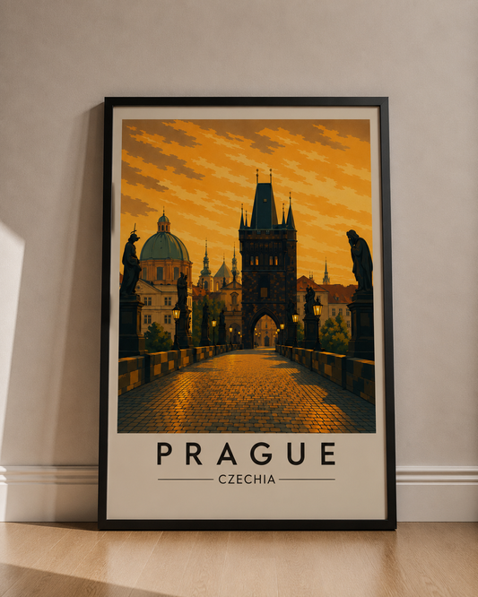 Prague Fine Art Poster — Vintage Charles Bridge Travel Print - Prague Travel Poster