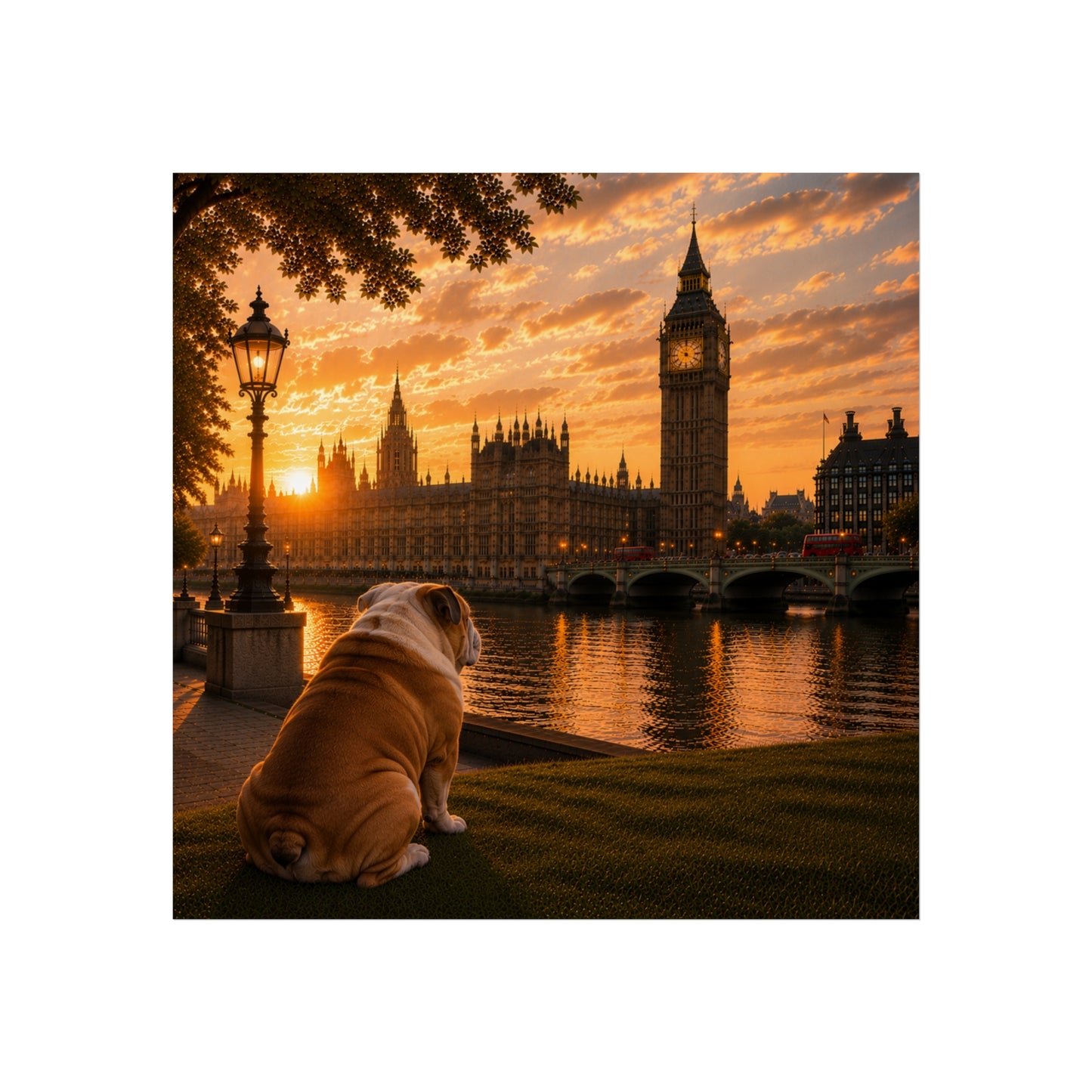 Bulldog In London - Bulldog Print - London Travel print - Sunset in London Fine Art Poster - Bulldog by Big Ben