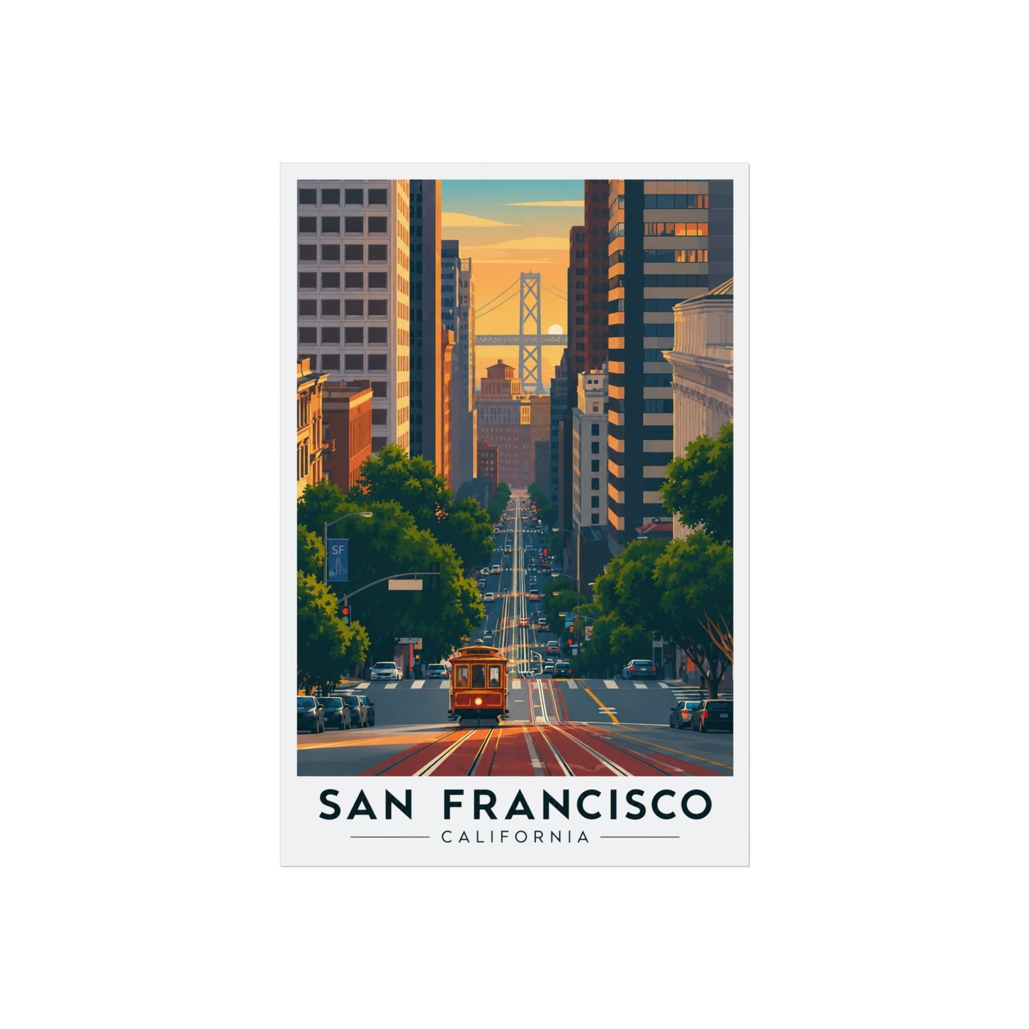 San Francisco Fine Art Poster - Golden Gate Cable Car Cityscape - San Francisco Travel Poster