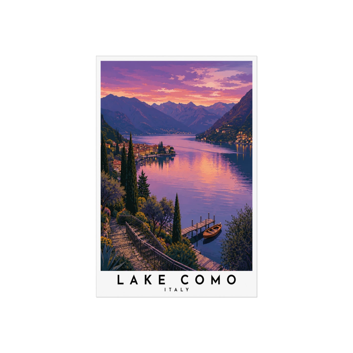 Lake Como Italy Travel Poster - Vintage Sunset Fine Art Print - Lake Como Travel Poster