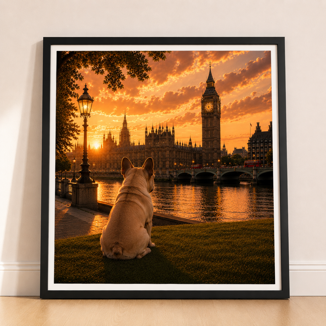 French Bulldog In London - French Bulldog Print - London Travel print - Sunset in London Fine Art Poster - French Bulldog by Big Ben