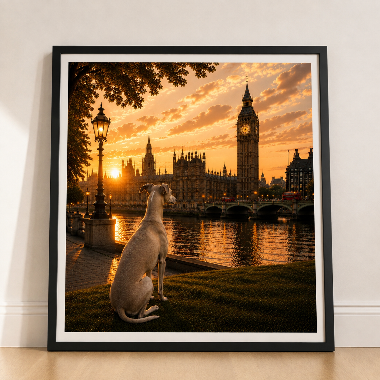 Whippet In London - Whippet Print - London Travel print - Sunset in London Fine Art Poster - Whippet by Big Ben