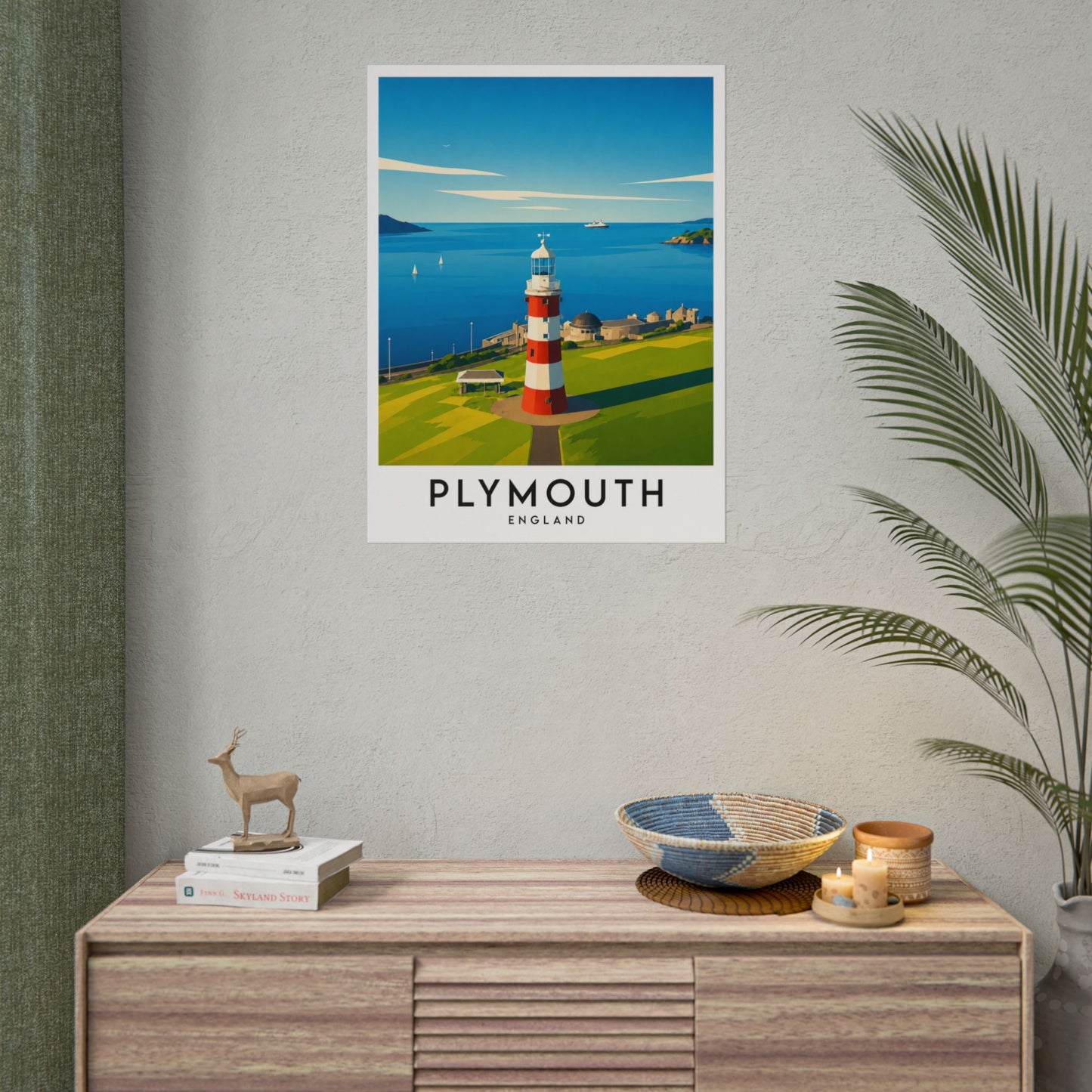 Plymouth Hoe Smeaton's Tower Lighthouse Travel Poster — Rolled Art Print