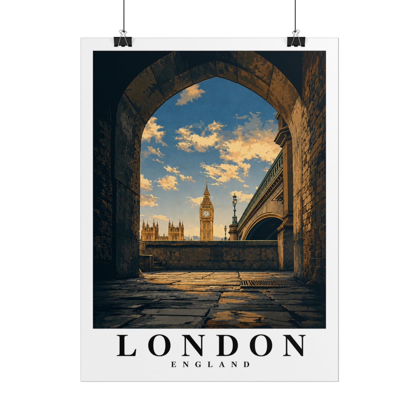 London Travel Poster — Big Ben Archway Rolled Print