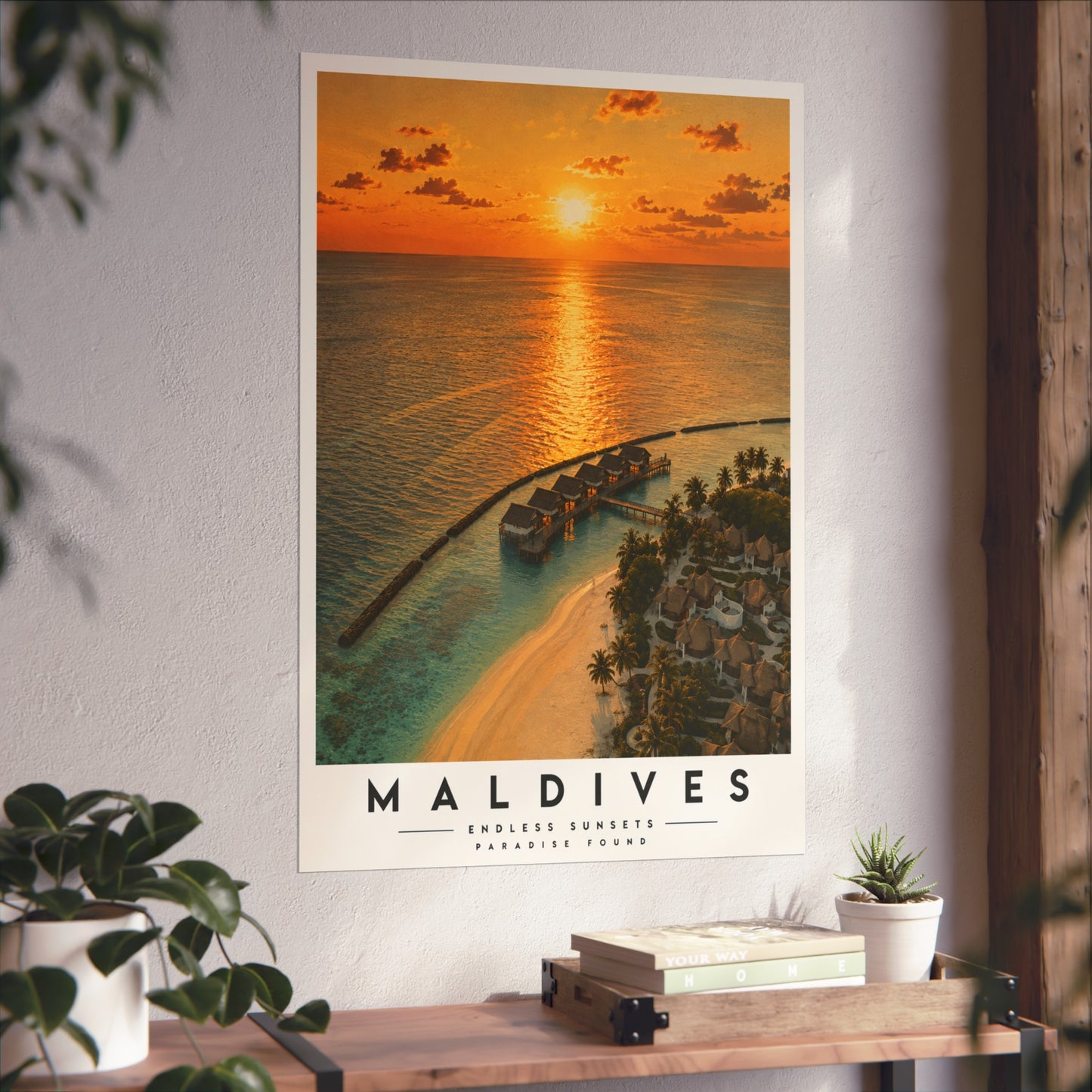 Maldives Sunset Fine Art Poster — Tropical Beach Travel Wall Art - Maldives Travel Poster