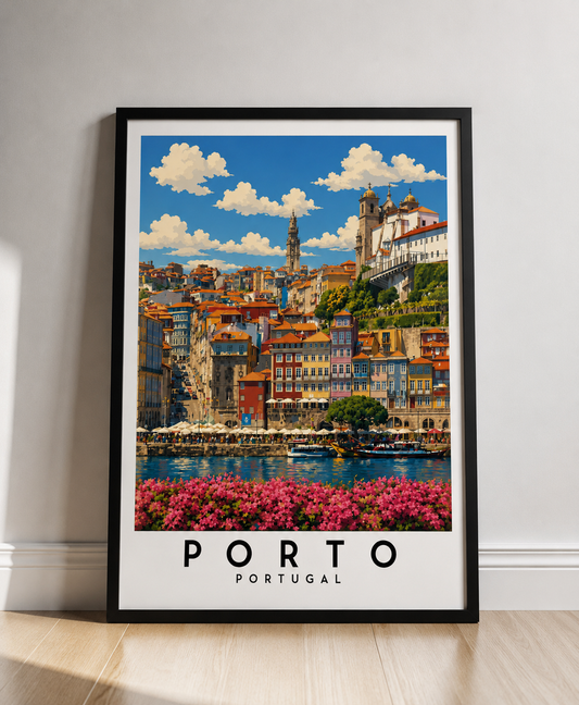 Porto Portugal Travel Art Poster - Vintage Cityscape Fine Art Print - Porto Travel Poster