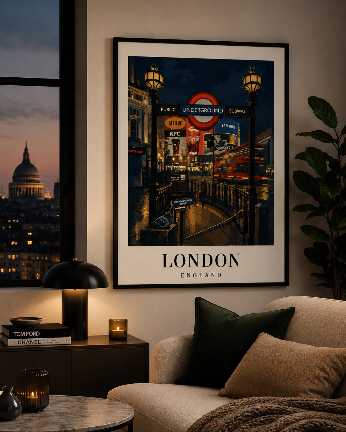 London Underground Night Photo Poster — Rolled Travel Wall Art