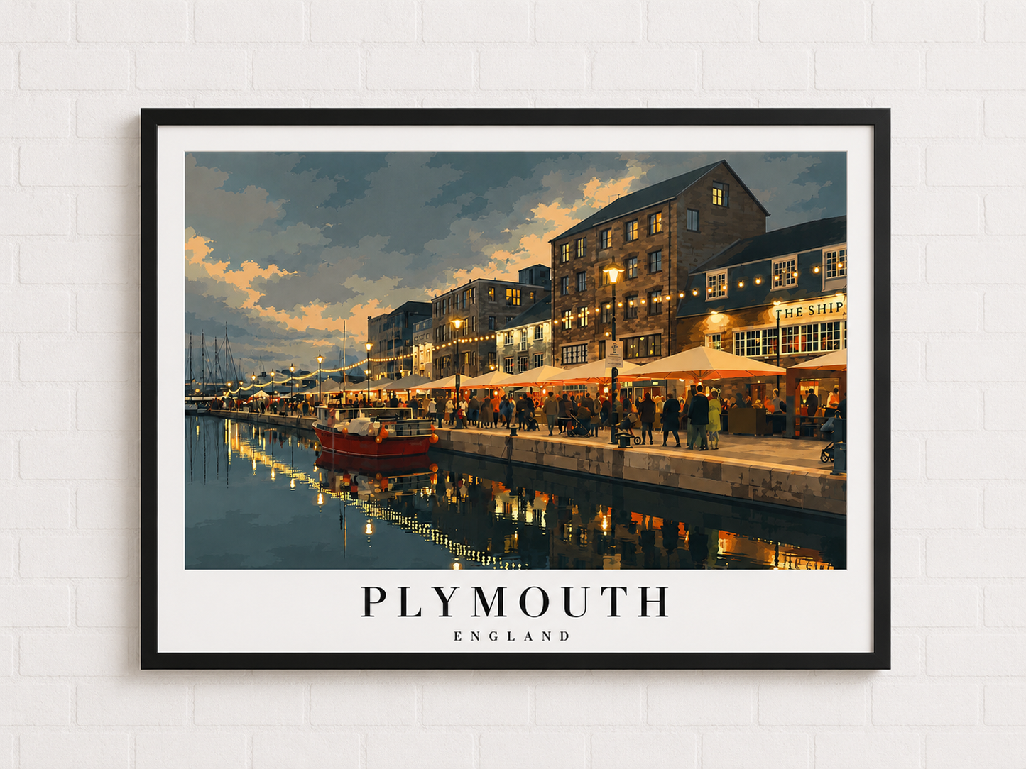 Plymouth Barbican Harbor Nightscape Poster — Rolled Travel Print