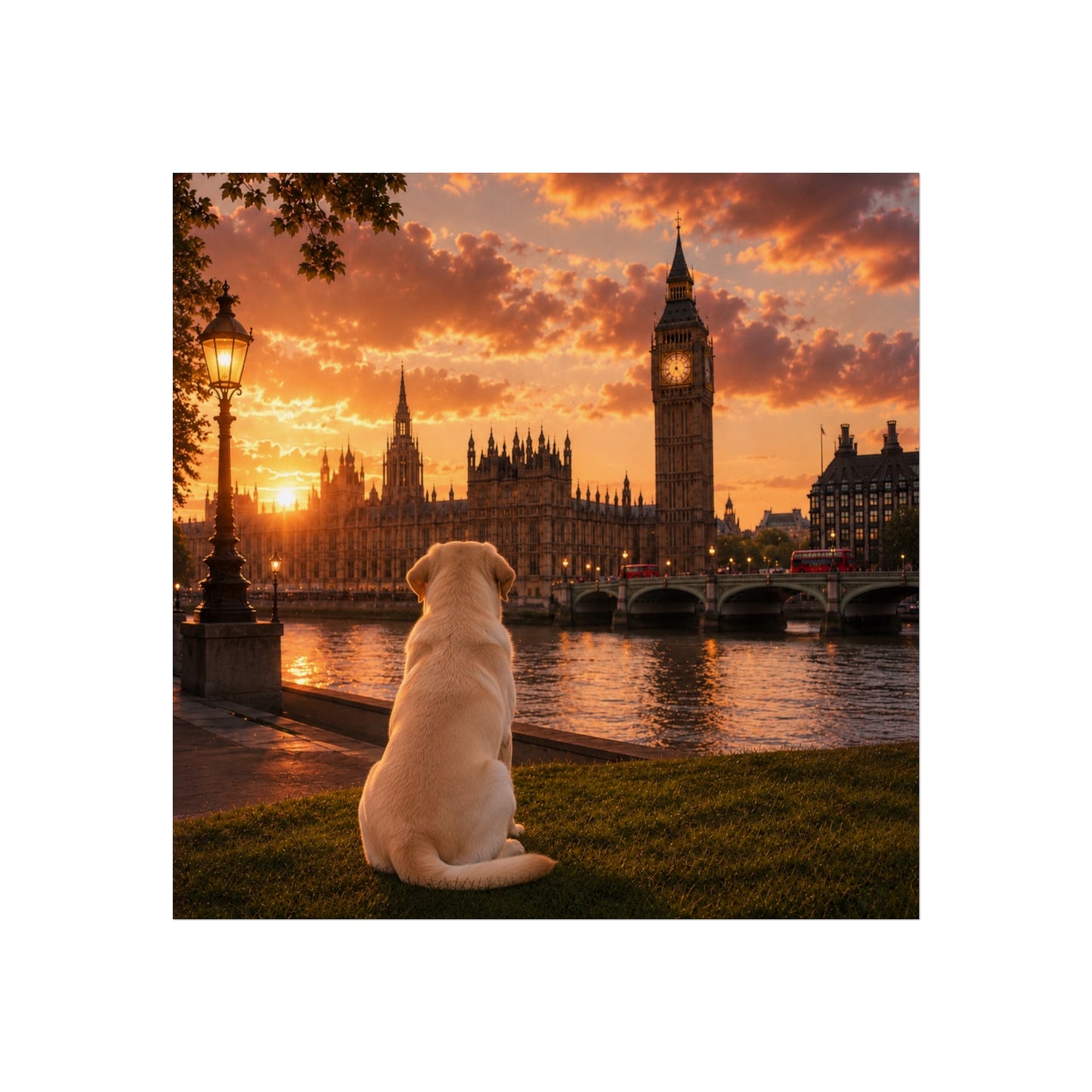 Labrador In London - Labrodor Print - London Travel print - Sunset in London Fine Art Poster - Labrador Dog by Big Ben