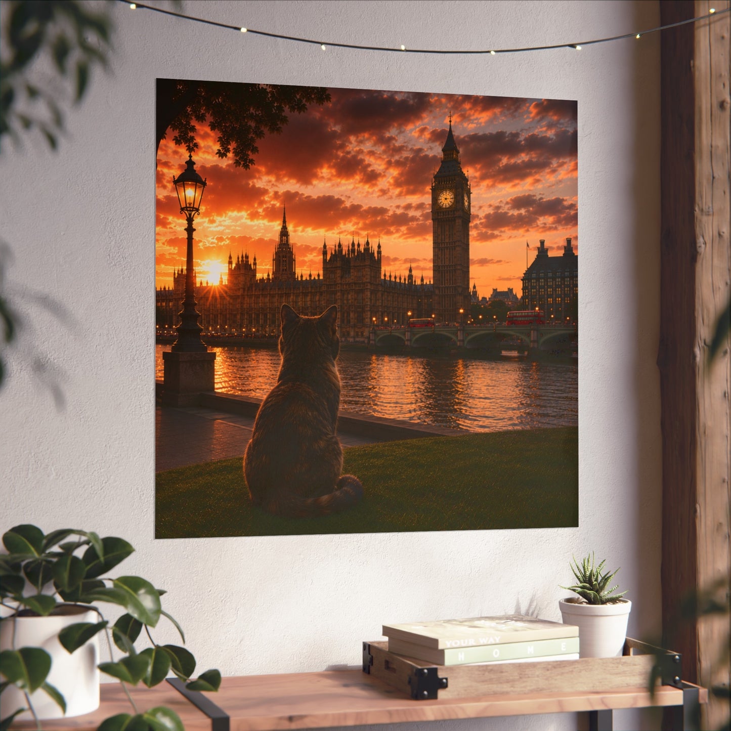 Cat in London - Travel Cat in London - London Sunset Art Poster — Cat Fine Art Print - London Travel Poster - Cat Gift