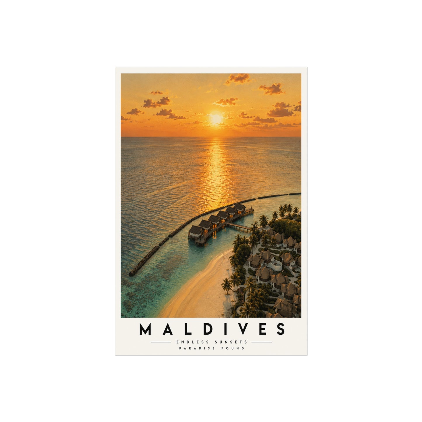 Maldives Sunset Fine Art Poster — Tropical Beach Travel Wall Art - Maldives Travel Poster