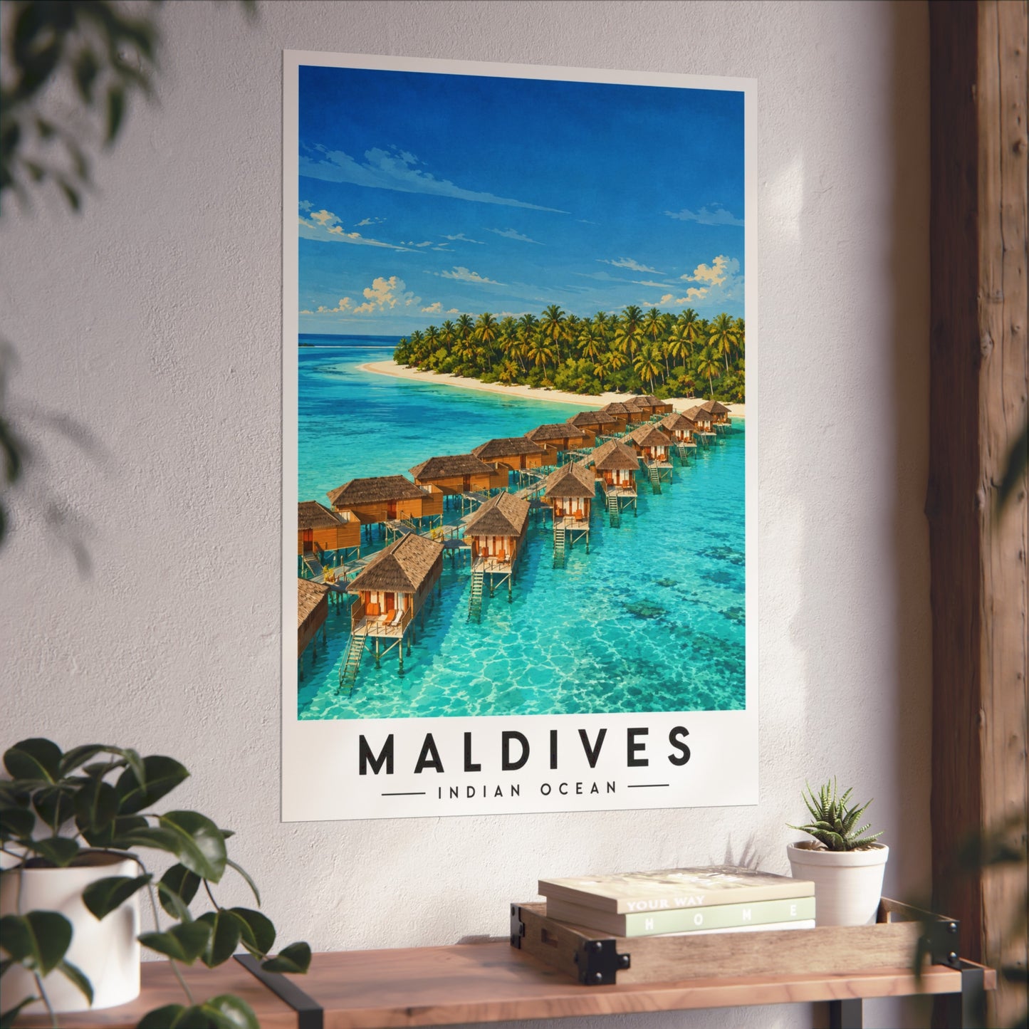 Maldives Fine Art Poster – Tropical Overwater Bungalows Travel Print - Maldives Travel Poster