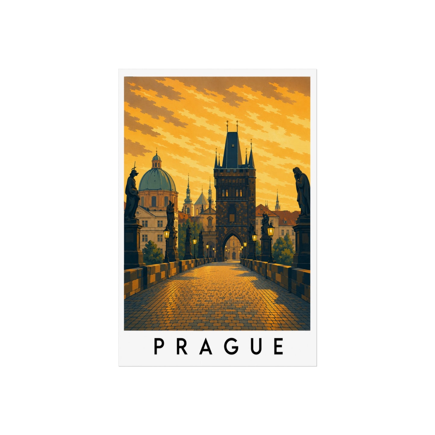 Prague Fine Art Poster — Vintage Charles Bridge Travel Print - Prague Travel Poster