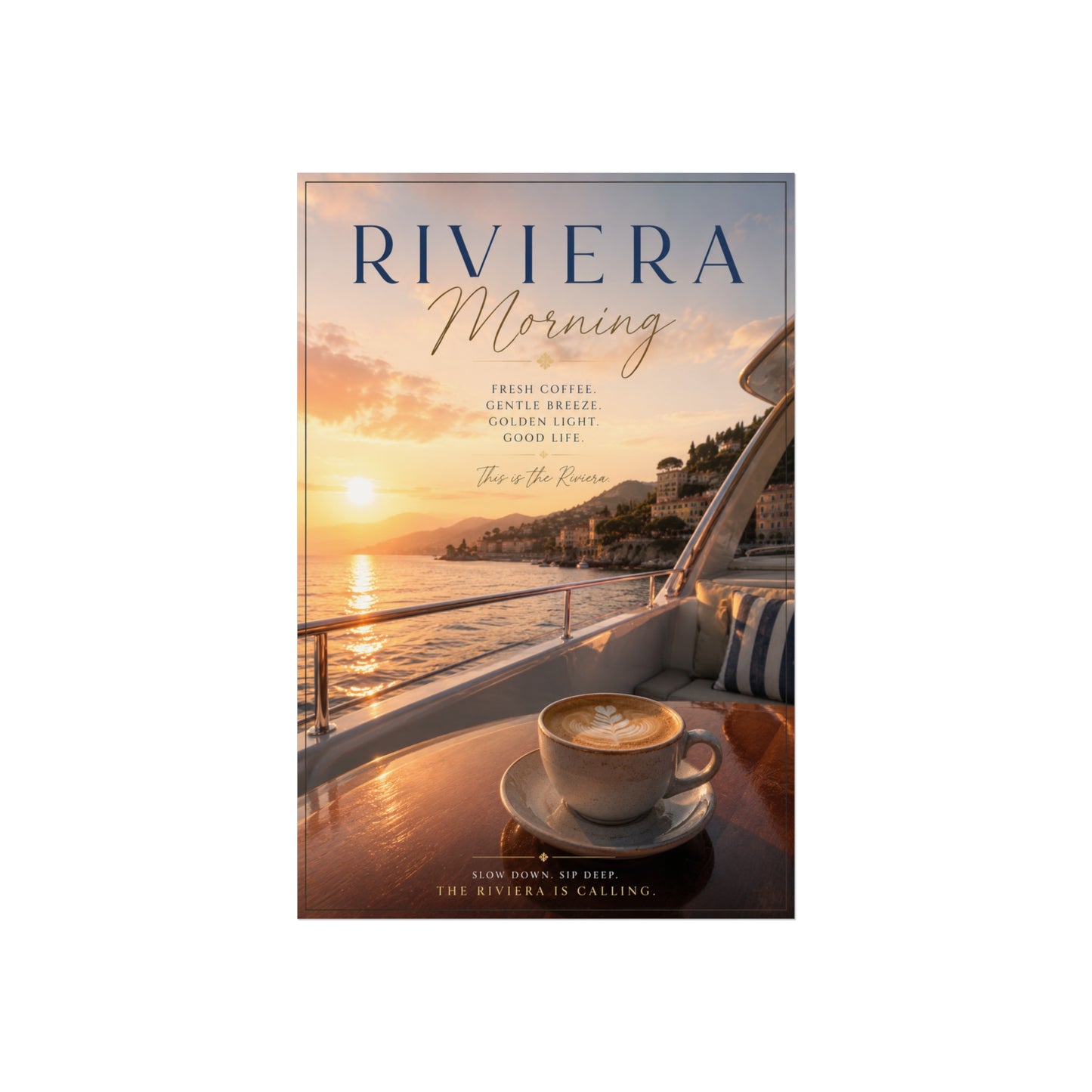 Riviera Morning Fine Art Poster — Coastal Sunrise Coffee Wall Art