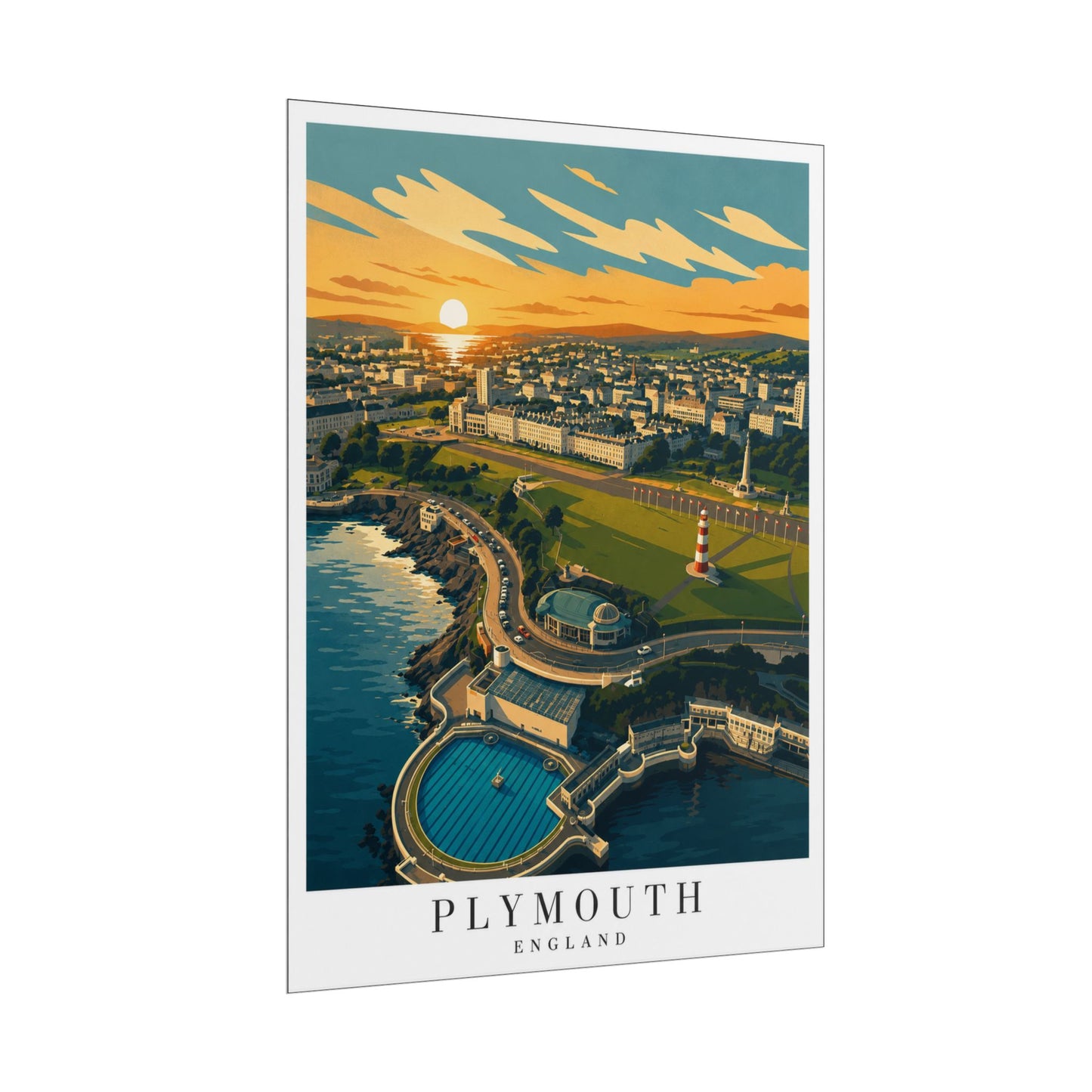 Plymouth Hoe England Vintage Travel Poster - Rolled Wall Art